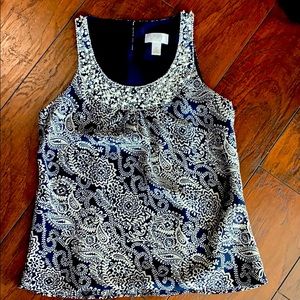 Loft Navy and white blouse.